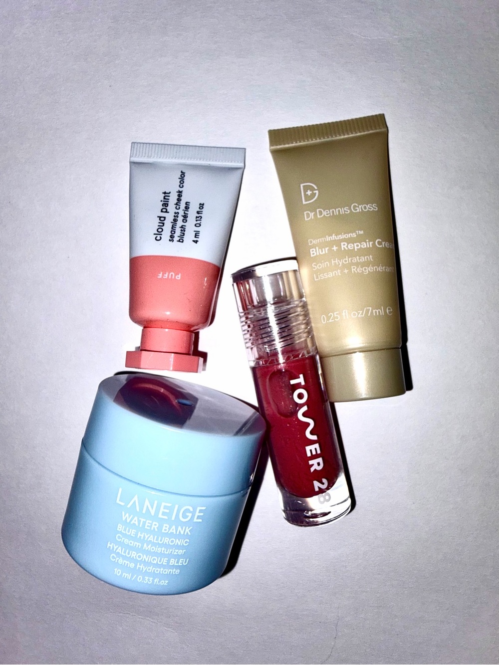 4 PC Skincare & Makeup Bundle: Tower 28, Glossier, Dr Dennis Gross, Laneige